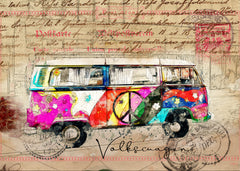 Wall mural vw combi art – fototapet med unikt motiv som skapar en inspirerande fondvägg