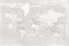 Wall mural Detailed world map with cities Maeli warm – fototapet med unikt motiv som skapar en inspirerande fondvägg
