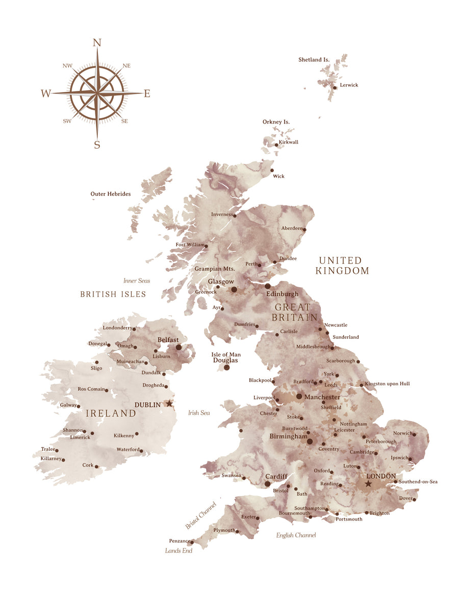 Taupe kart over Storbritannia