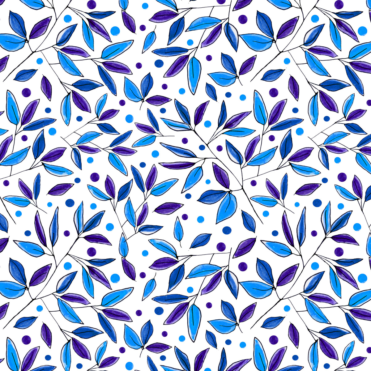 Floral Branches Navy Indigo
