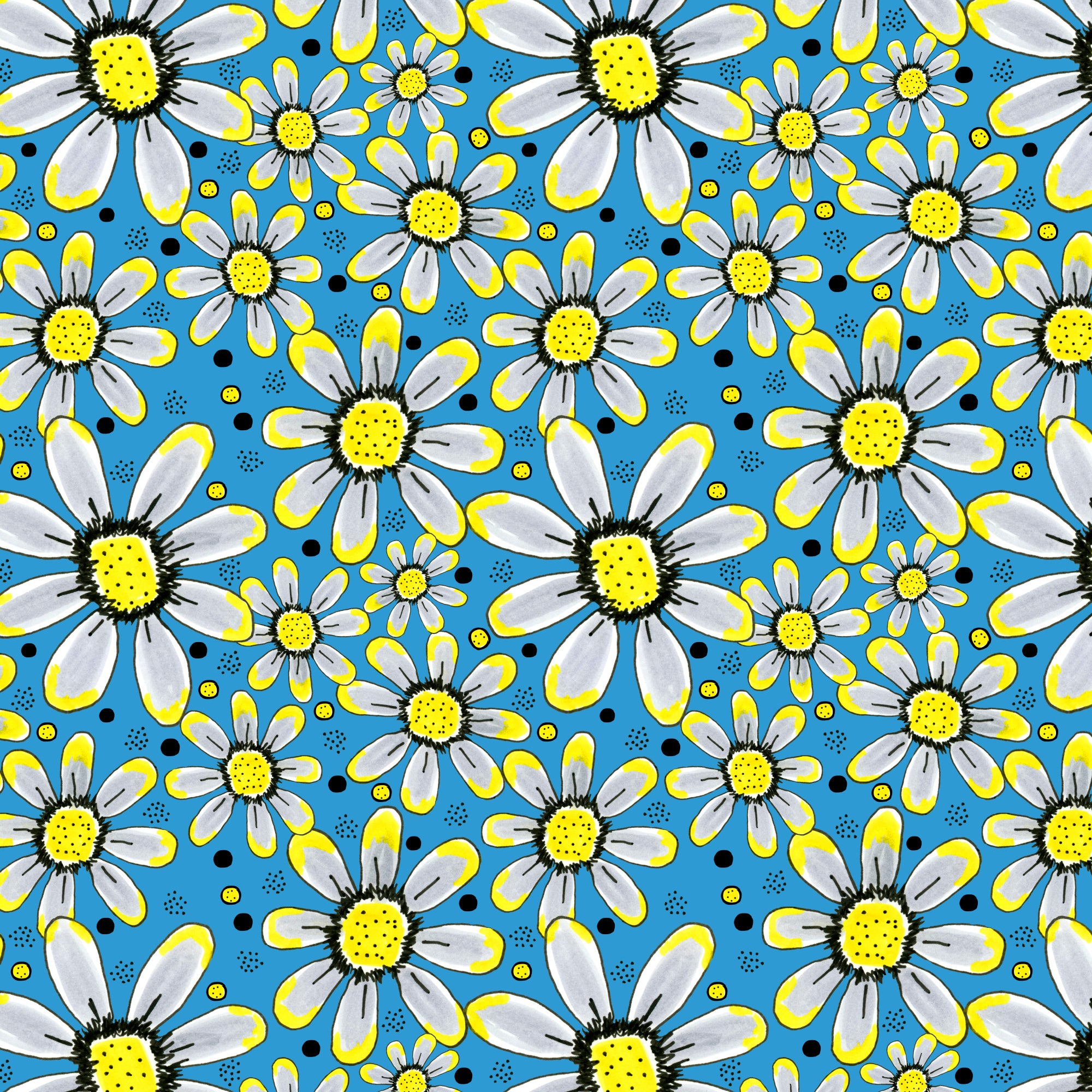 Cool Flower Garden Yellow Gray On Blue