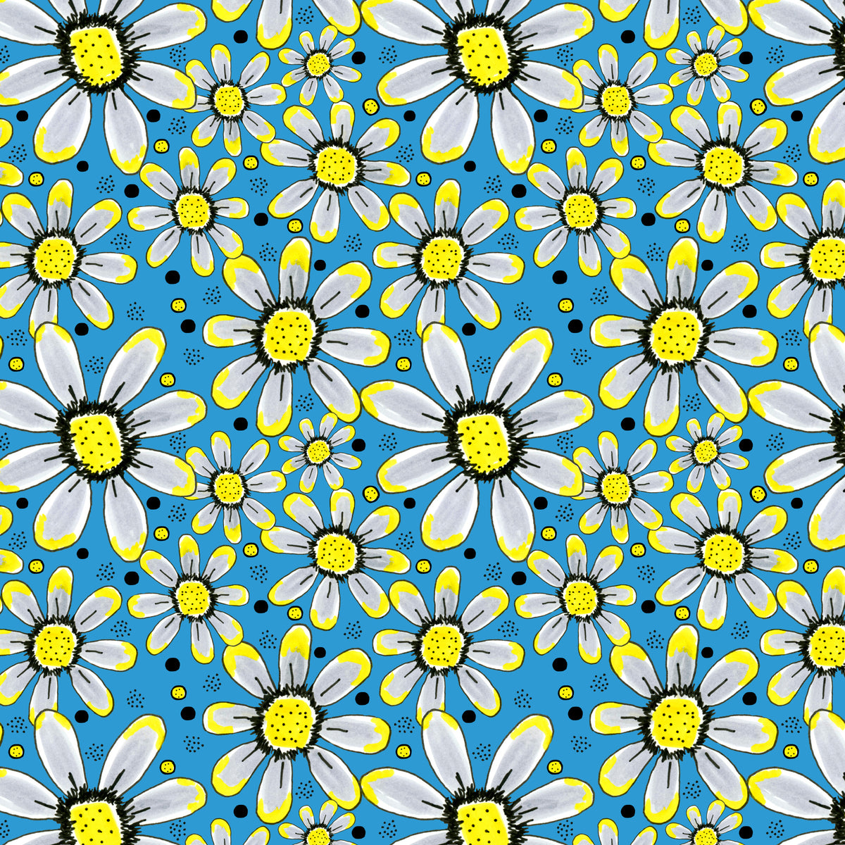 Kul blomsterhage gul grå på blå