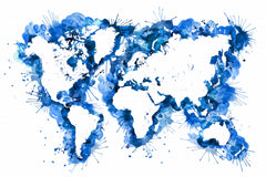 Wall mural Blue strokes world map – fototapet med unikt motiv som skapar en inspirerande fondvägg