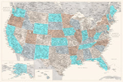 Wall mural Highly detailed map of the United States Romy – fototapet med unikt motiv som skapar en inspirerande fondvägg
