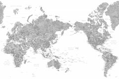 Wall mural Pacific centered world map in gray watercolor – fototapet med unikt motiv som skapar en inspirerande fondvägg