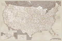 Wall mural Highly detailed map of the United States Gentry – fototapet med unikt motiv som skapar en inspirerande fondvägg