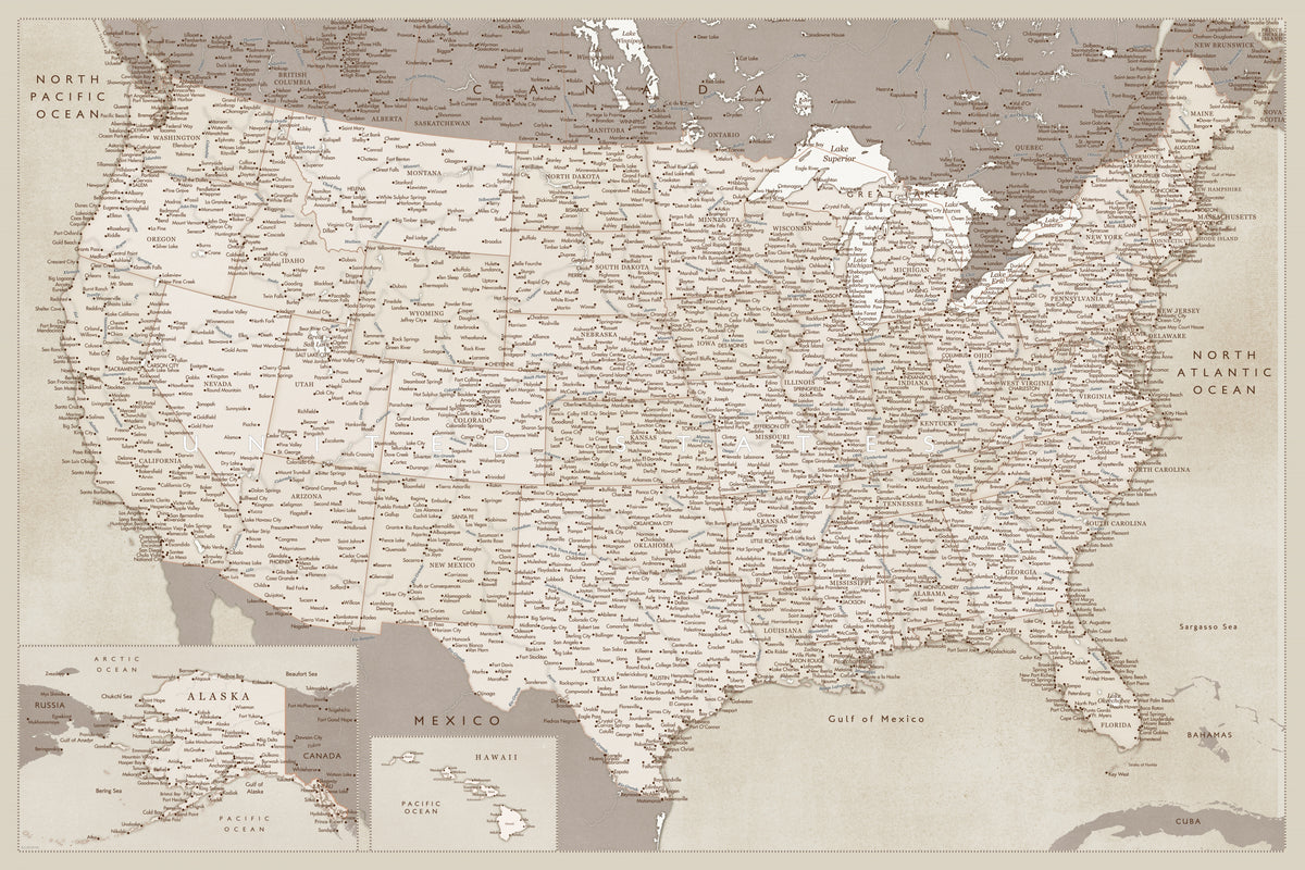 Svært detaljert kart over USA, Gentry