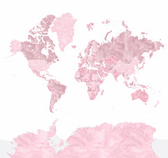 Wall mural Pink watercolor world map with outlined countries Melit – fototapet med unikt motiv som skapar en inspirerande ...