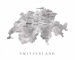 Wall mural Gray watercolor map of Switzerland – fototapet med unikt motiv som skapar en inspirerande fondvägg