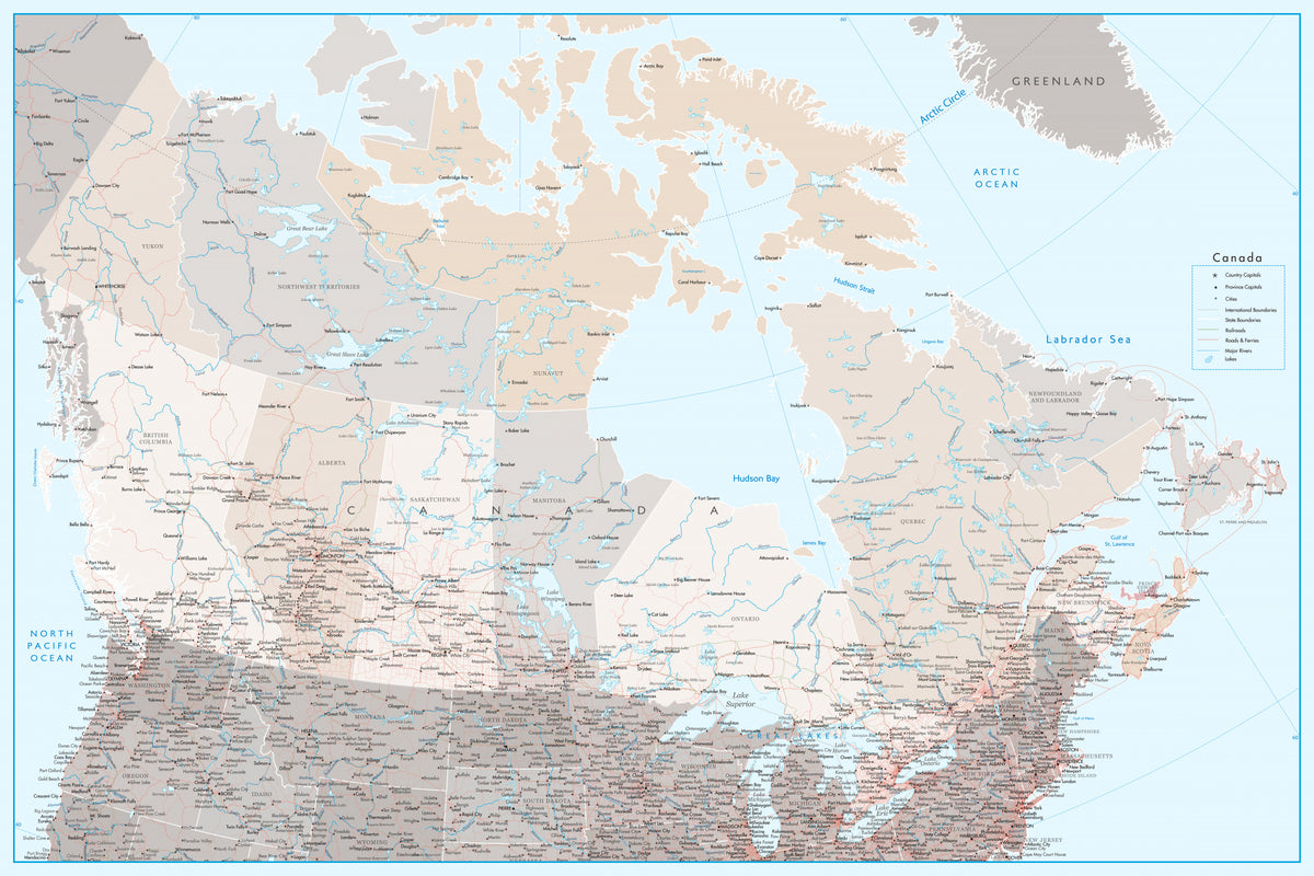 Detaljert kart over Canada, Lincoln