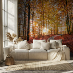 Golden Autumn Forest Road