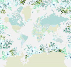 Wall mural Marie world map with greenery – fototapet med unikt motiv som skapar en inspirerande fondvägg