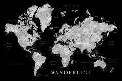 Wall mural Baibah world map with cities Wanderlust – fototapet med unikt motiv som skapar en inspirerande fondvägg