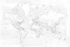 Wall mural Detailed world map with cities Maeli white – fototapet med unikt motiv som skapar en inspirerande fondvägg
