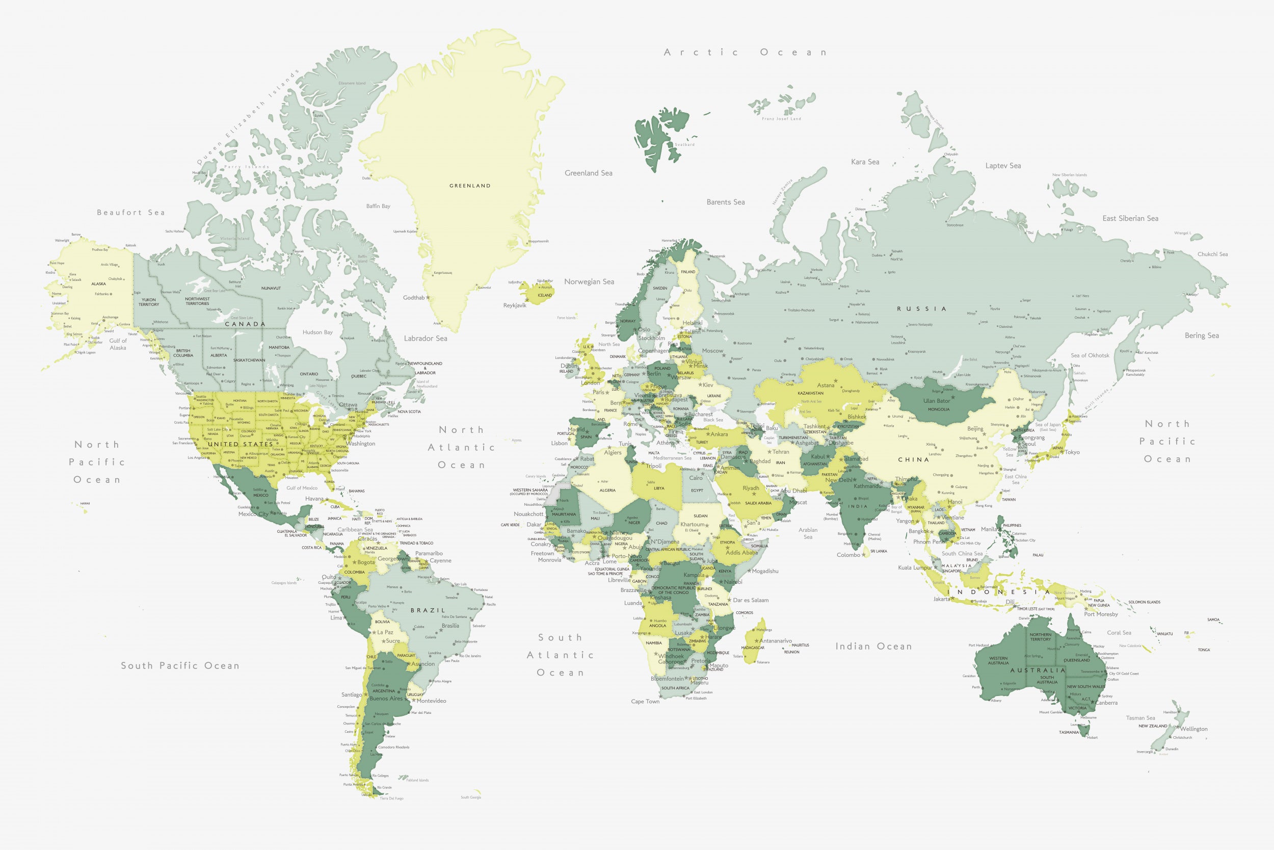 Green world map with cities, Kapueo