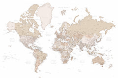 Wall mural Detailed world map with cities Louie – fototapet med unikt motiv som skapar en inspirerande fondvägg