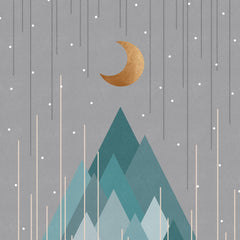 Wall mural Moon & Mountains Mint Green – fototapet med unikt motiv som skapar en inspirerande fondvägg