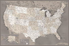 Wall mural Highly detailed map of the United States dark taupe – fototapet med unikt motiv som skapar en inspirerande fond...