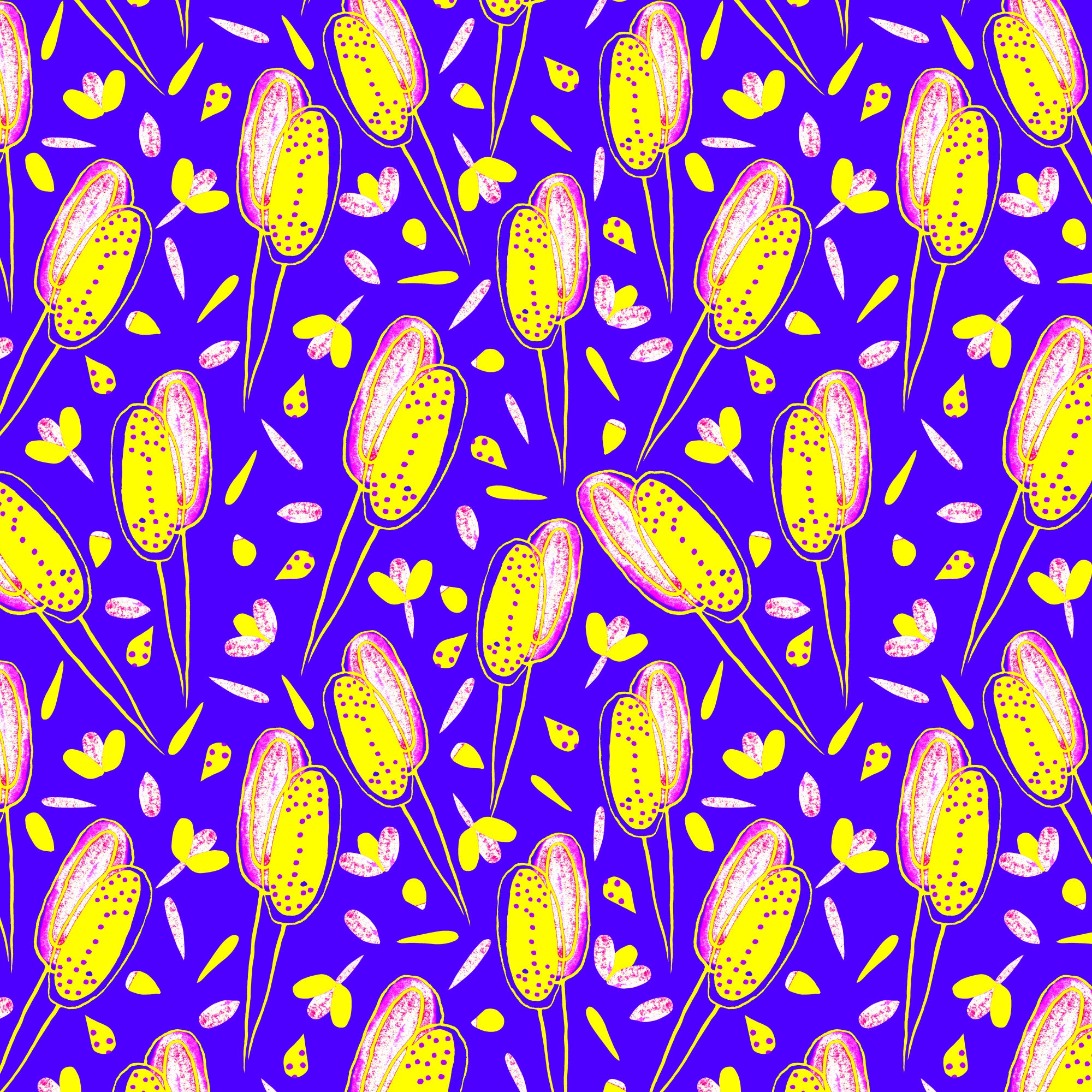 Floral Twosome Lavender Yellow On Blue