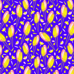 Wall mural Floral Twosome Lavender Yellow On Blue – fototapet med unikt motiv som skapar en inspirerande fondvägg