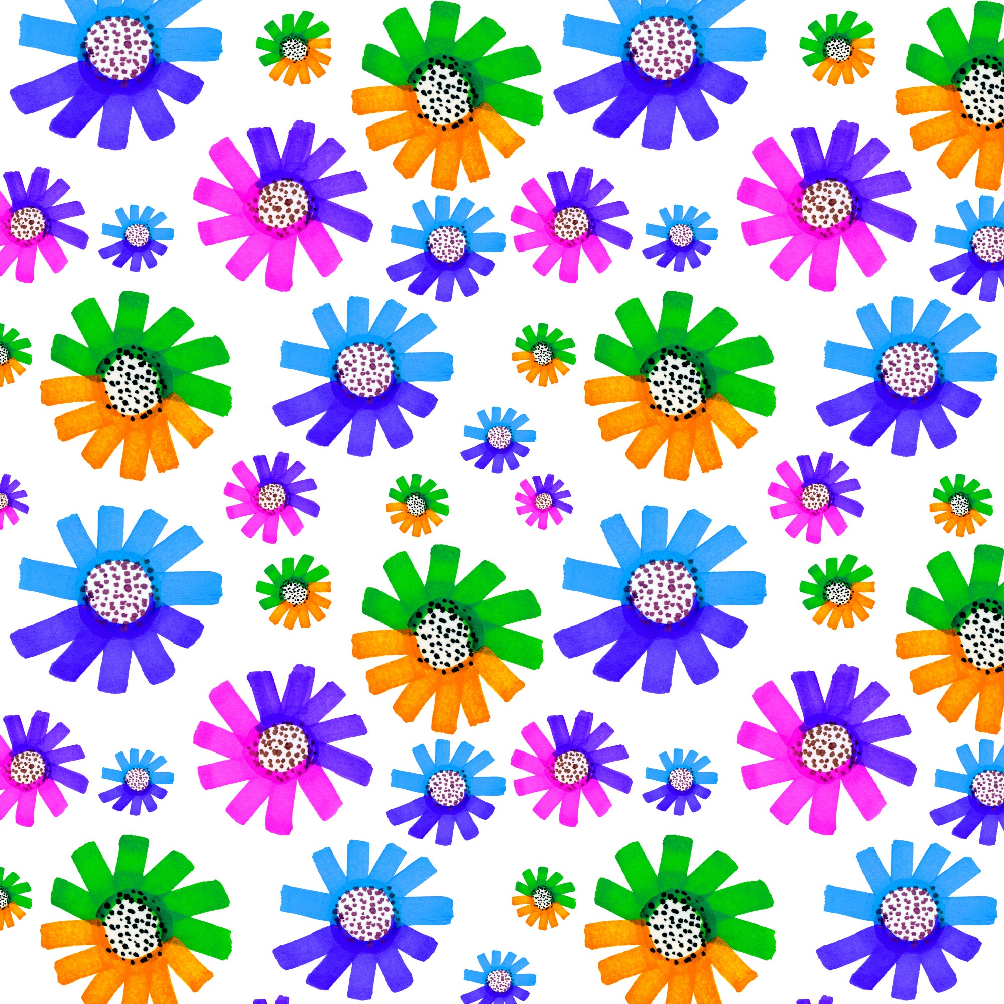 Fancy Florals Green Blue Lavender Orange