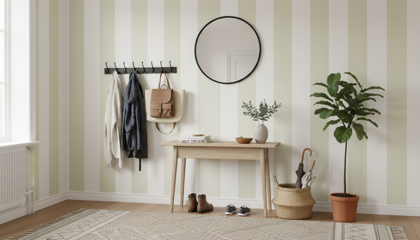 Big Stripes - Vit/Bomull - Klassisk randig tapet i vitt och beige