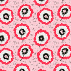Wall mural Gray Red On Pink Flower Fringes Polka Dot – fototapet med unikt motiv som skapar en inspirerande fondvägg