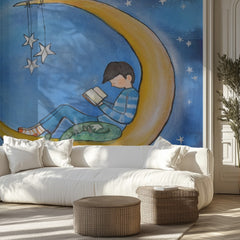 Boy Reading On Moon