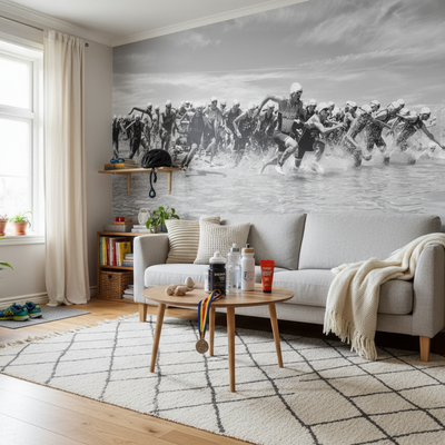 Go! - Fototapet med svart-hvitt svømmestart rumsbild 3