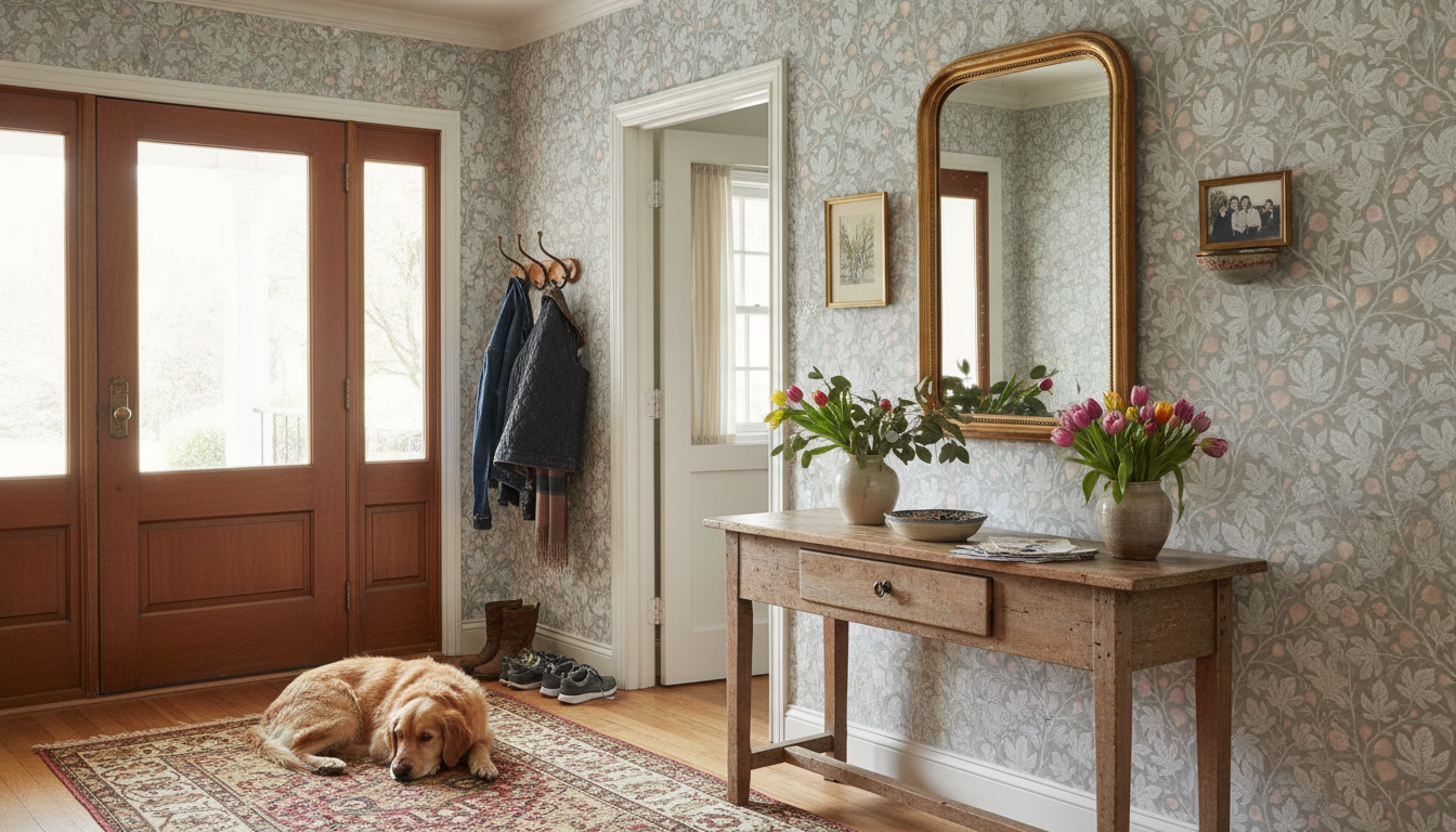 Fig Tree - Dim Green - Elegant tapet med fikonträd i gröna toner