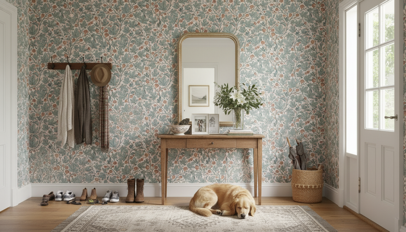 Fig Tree - Garden - Ljus tapet med fikonträd i gröna toner