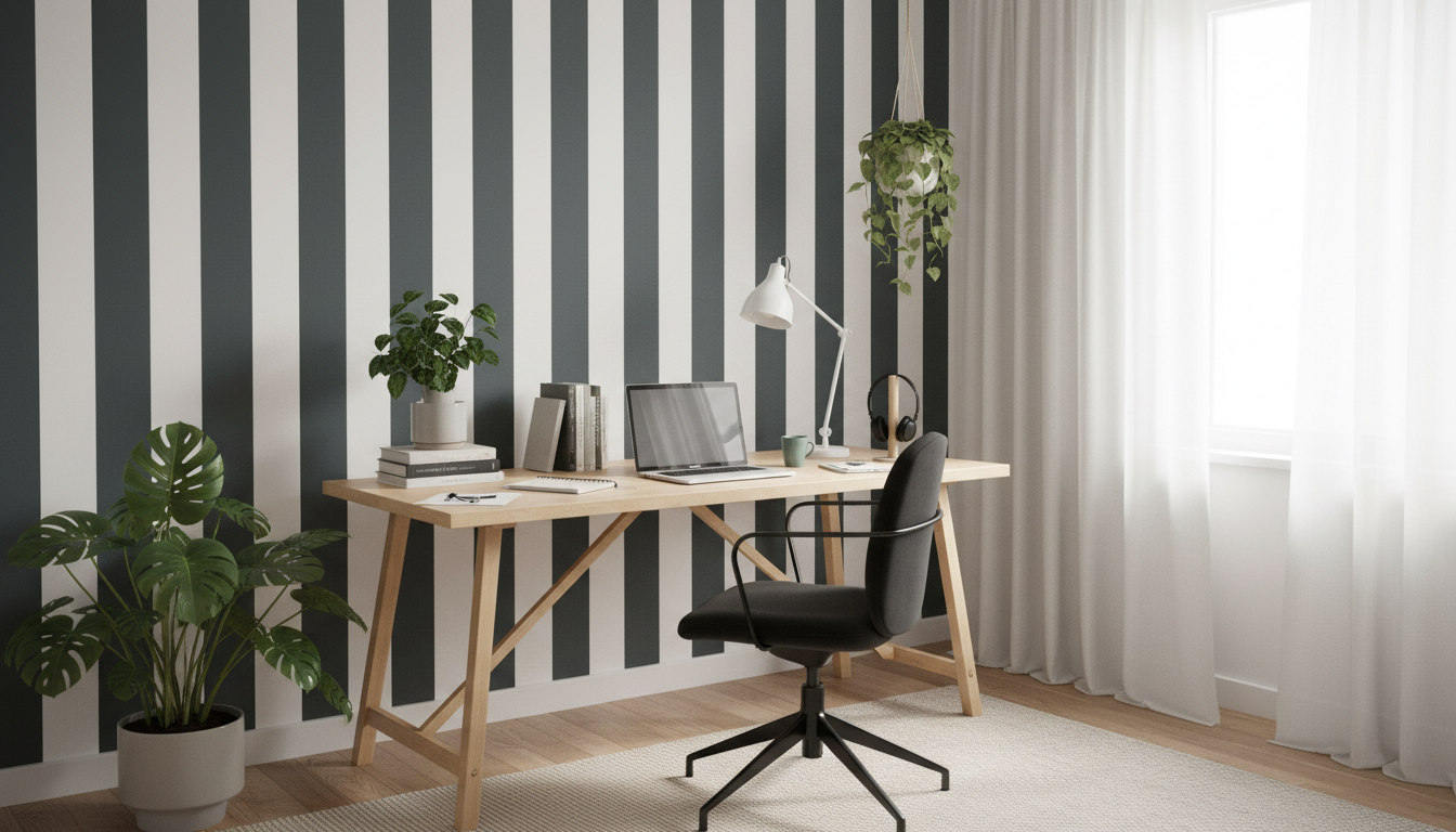 Big Stripes - Vit/Mörkgrå - Klassisk randig tapet med stark kontrast