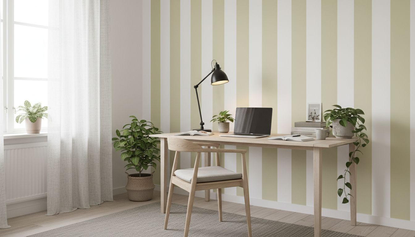 Big Stripes - Vit/Beige - Klassisk randig tapet i varma toner