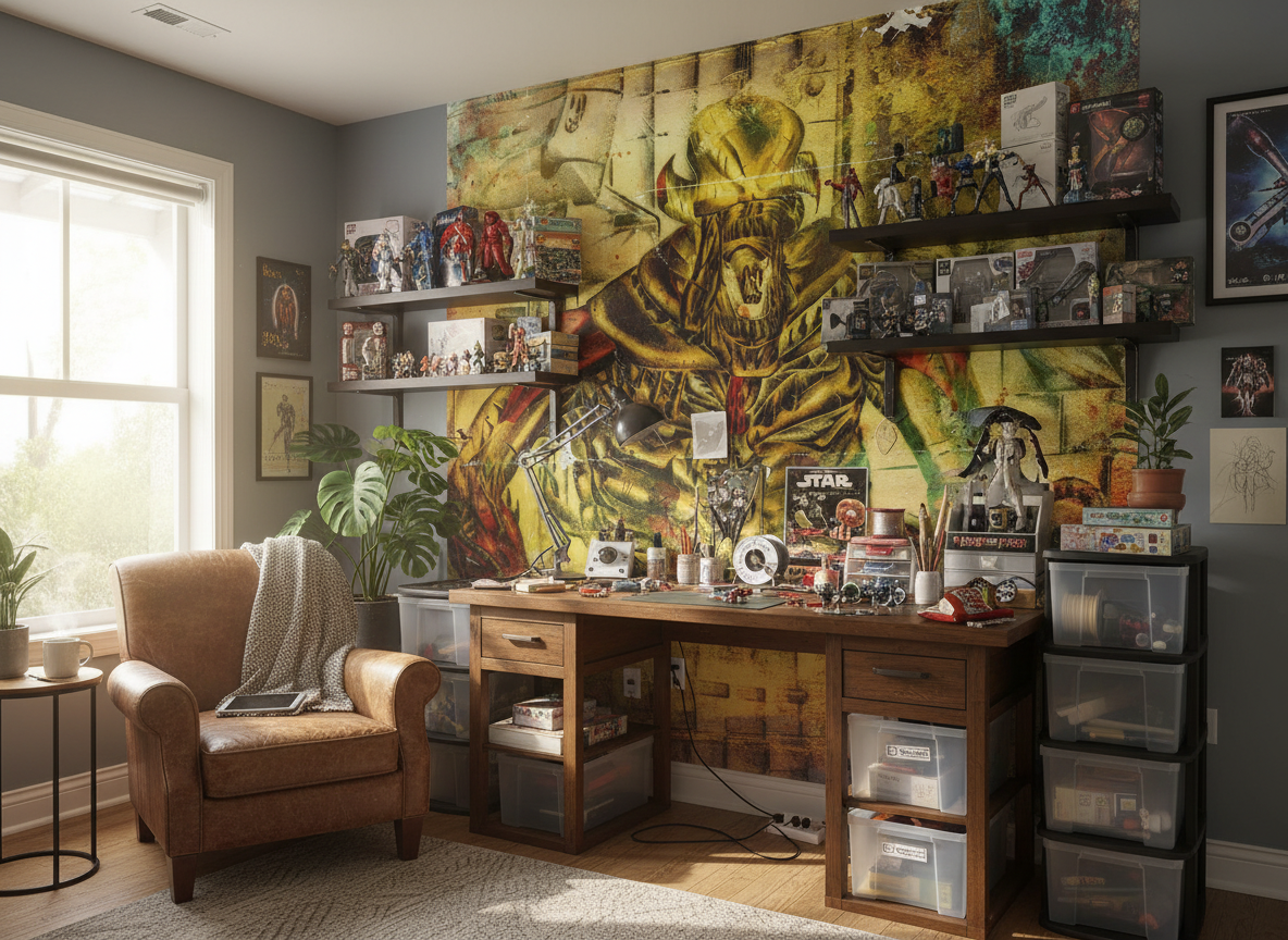 Alien portrait - Fototapet med futuristisk sci-fi-konst i gult och krom