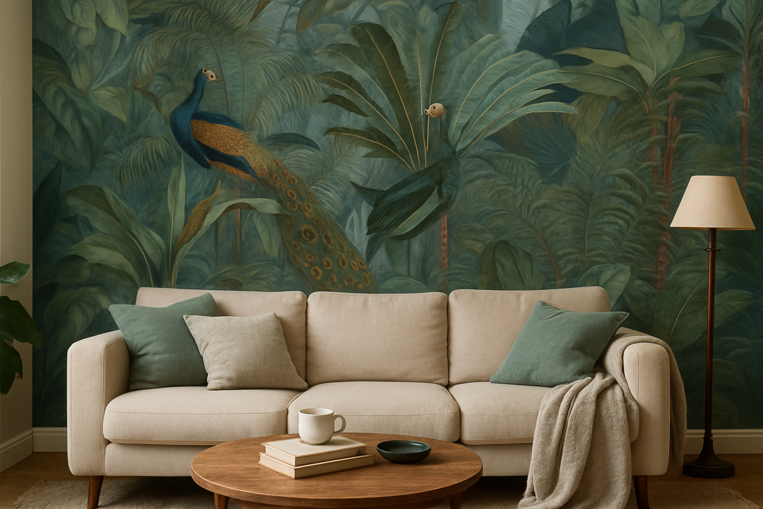 Jungle Birds Garden No2 – Exotisk fototapet med tropisk påfågel