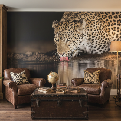 Eye of the tiger - Fototapet leopard ved vannhull rumsbild 6
