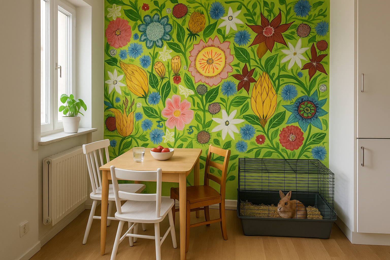 Ellinors Flower Power - Green - Färgstarkt fototapet med blommor i gröna toner