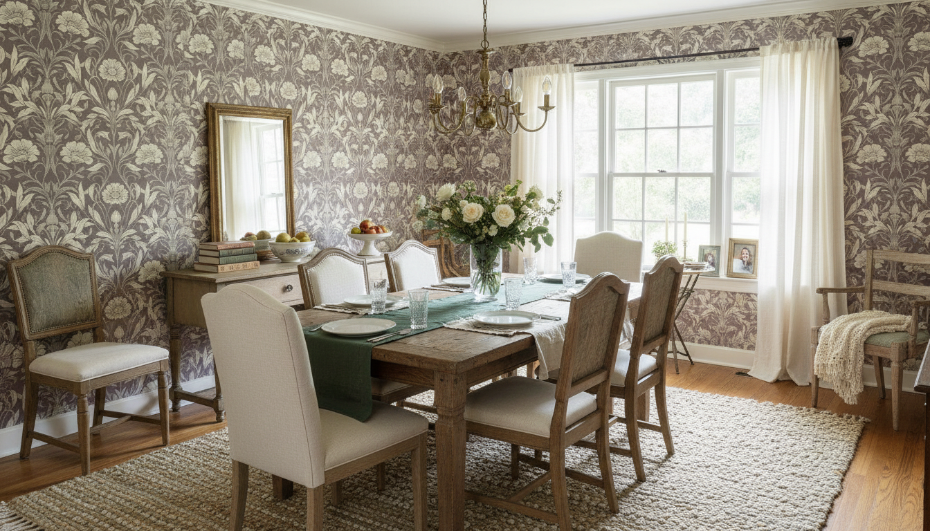 Isabelle - Röd - Klassisk tapet med damastmönster i röda toner