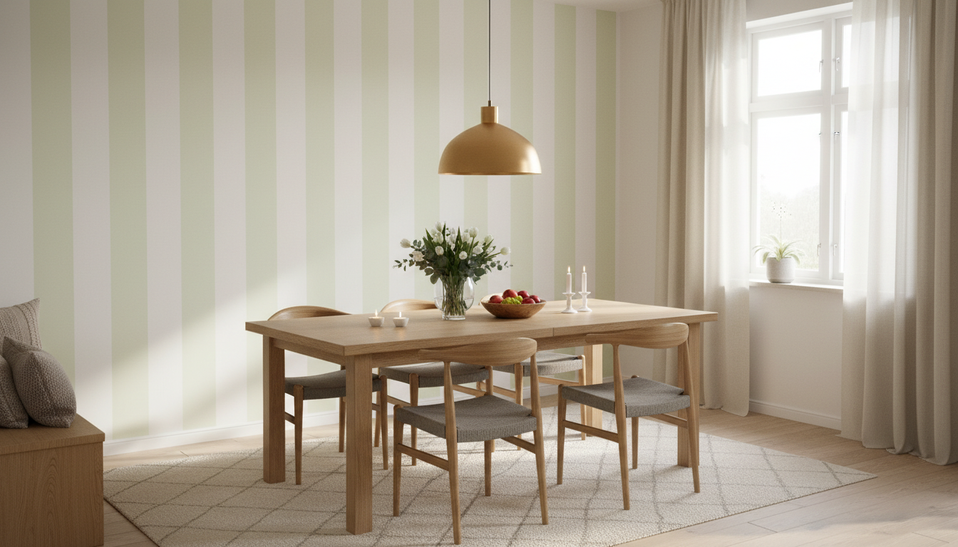 Big Stripes - Vit/Beryllgrön - Klassisk randig tapet i gröna toner