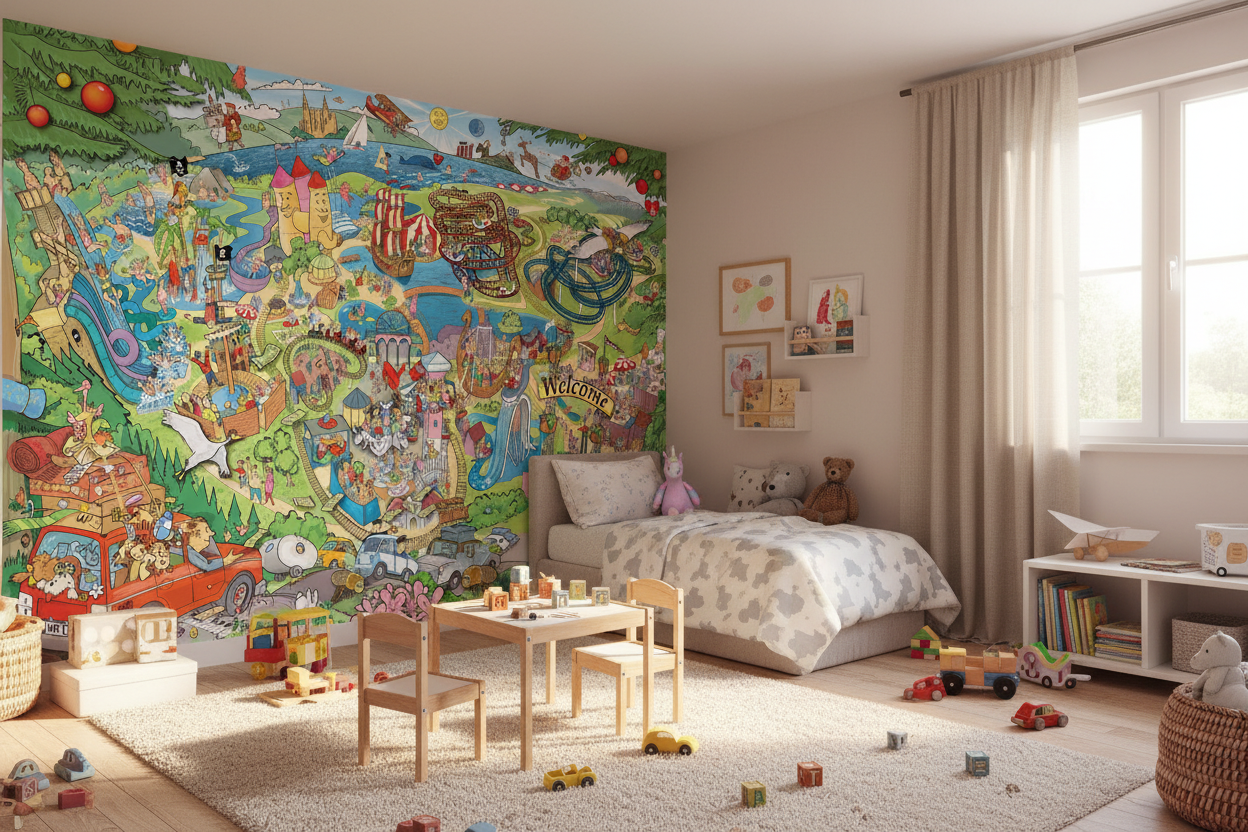 Miljöbild nöjesparktapet fondvägg