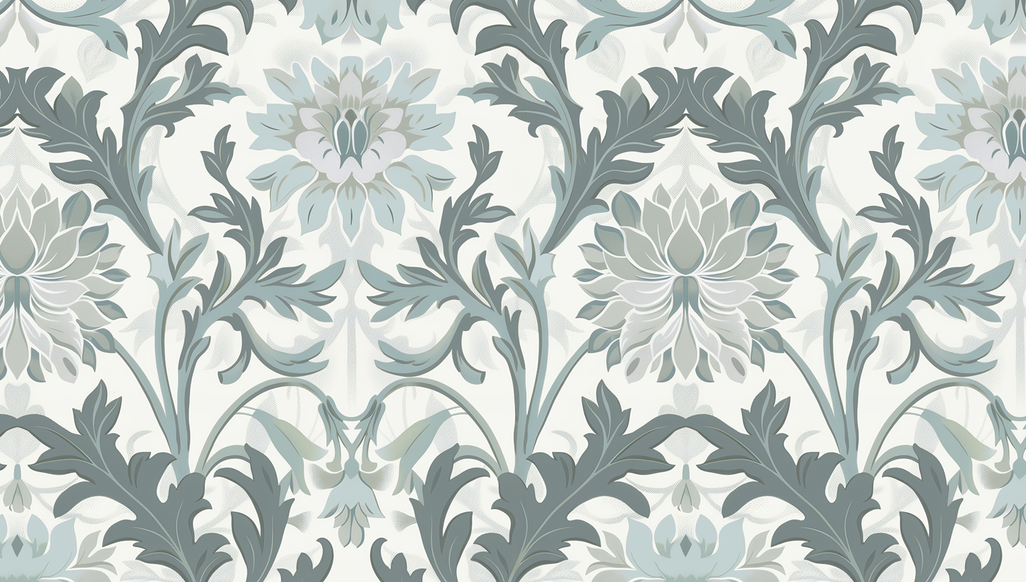 Jennie - Grå-vit - Elegant tapet med lotusblomma och blad