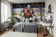 MORA IK Mora-Dalarnas stolthet - Fototapet målvakt i aktion – fototapet med unikt motiv som skapar en inspirerande fondvägg
