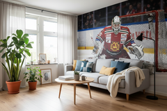 MORA IK Mora-Dalarnas stolthet - Fototapet målvakt i aktion – fototapet med unikt motiv som skapar en inspirerande fondvägg
