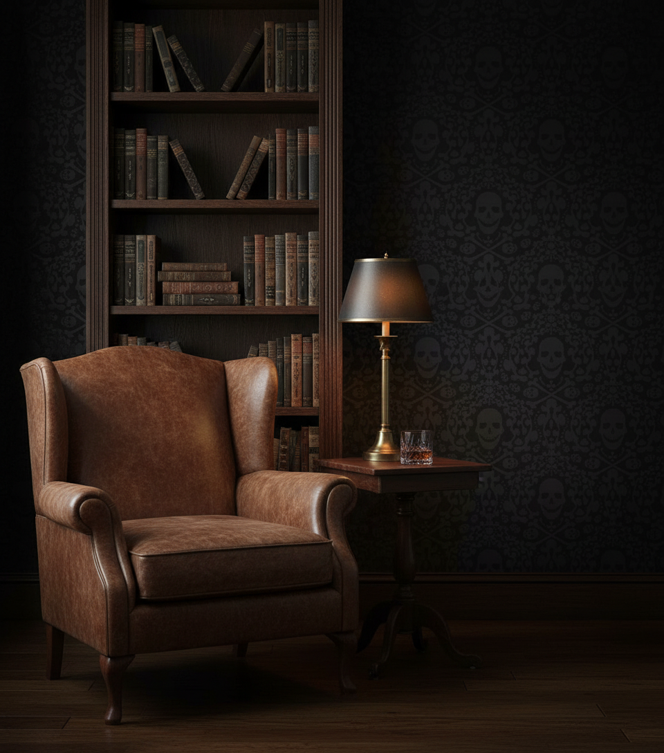 Happy Skulls - Svart - Tapet med lekfulla dödskallar för tuffa rum