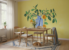 Konst Orangetree - Fototapet med stilleben i akvarell – fototapet med unikt motiv som skapar en inspirerande fondvägg