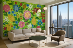 Konst Ellinors Flower Power - Green - Färgstarkt fototapet med blommor i gröna toner – fototapet med unikt motiv som skapa...