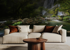 Sunlit Jungle Waterfall