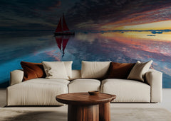 Red Sailboat Sunset Reflection