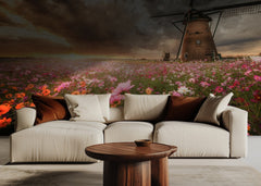 Dutch Windmill Cosmos Sunset