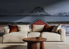 Red Cabin Winter Fjord